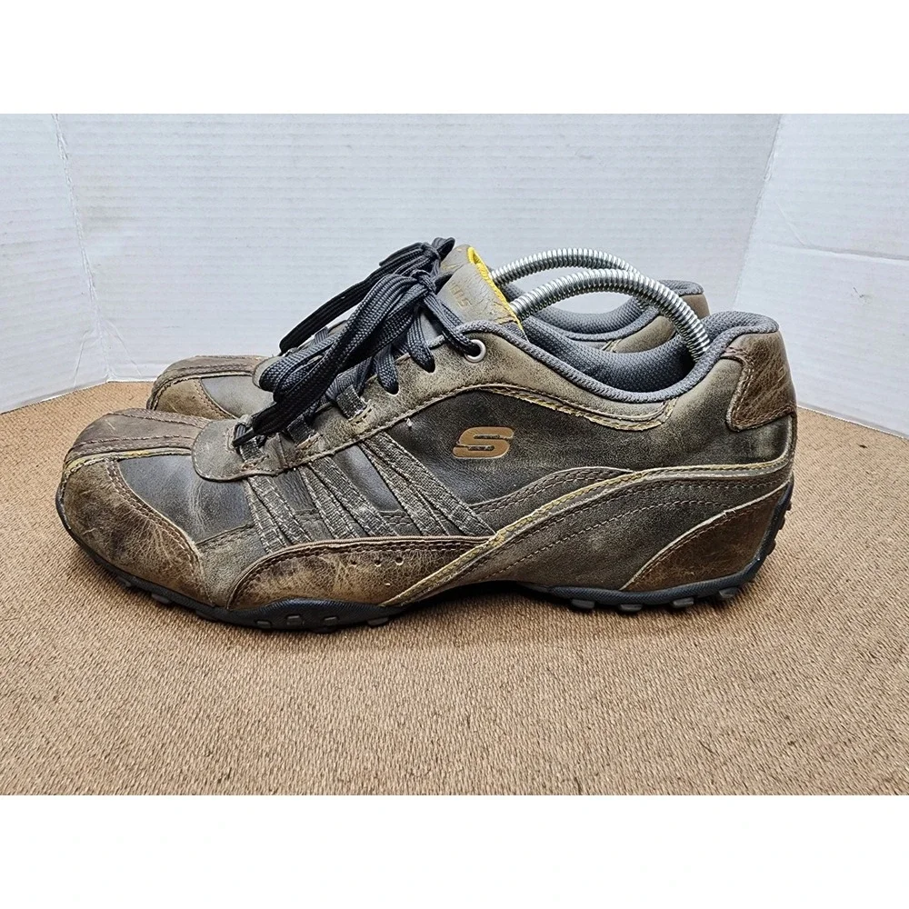 Skechers Leather Bicycle Toe Sneaker Shoes Brown Walking Athletic Mens 11